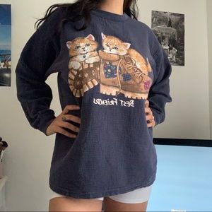 Vintage 90s Faded Glory “best friends” kitty sweatshirt